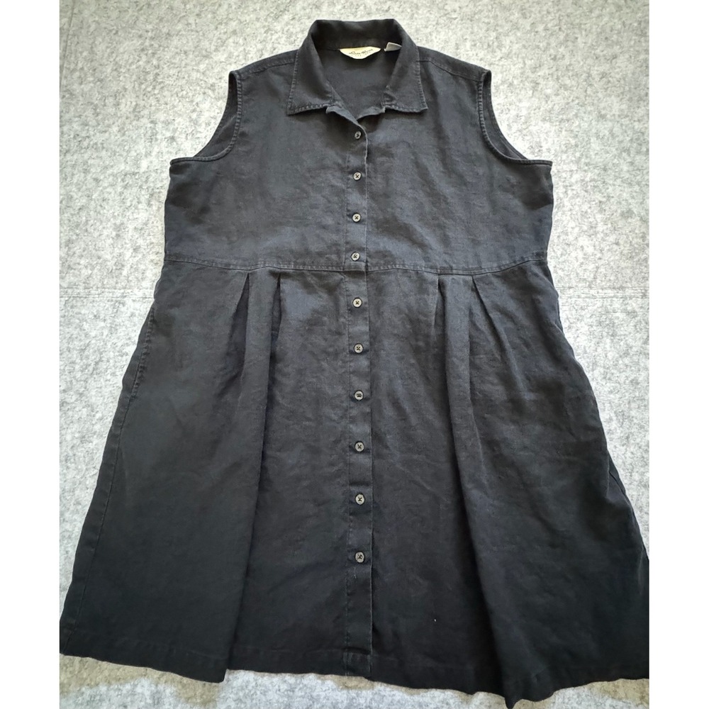 Eddie Bauer Dress Womens 2XL Black Linen Sleeveless Button Front Shirt Dress